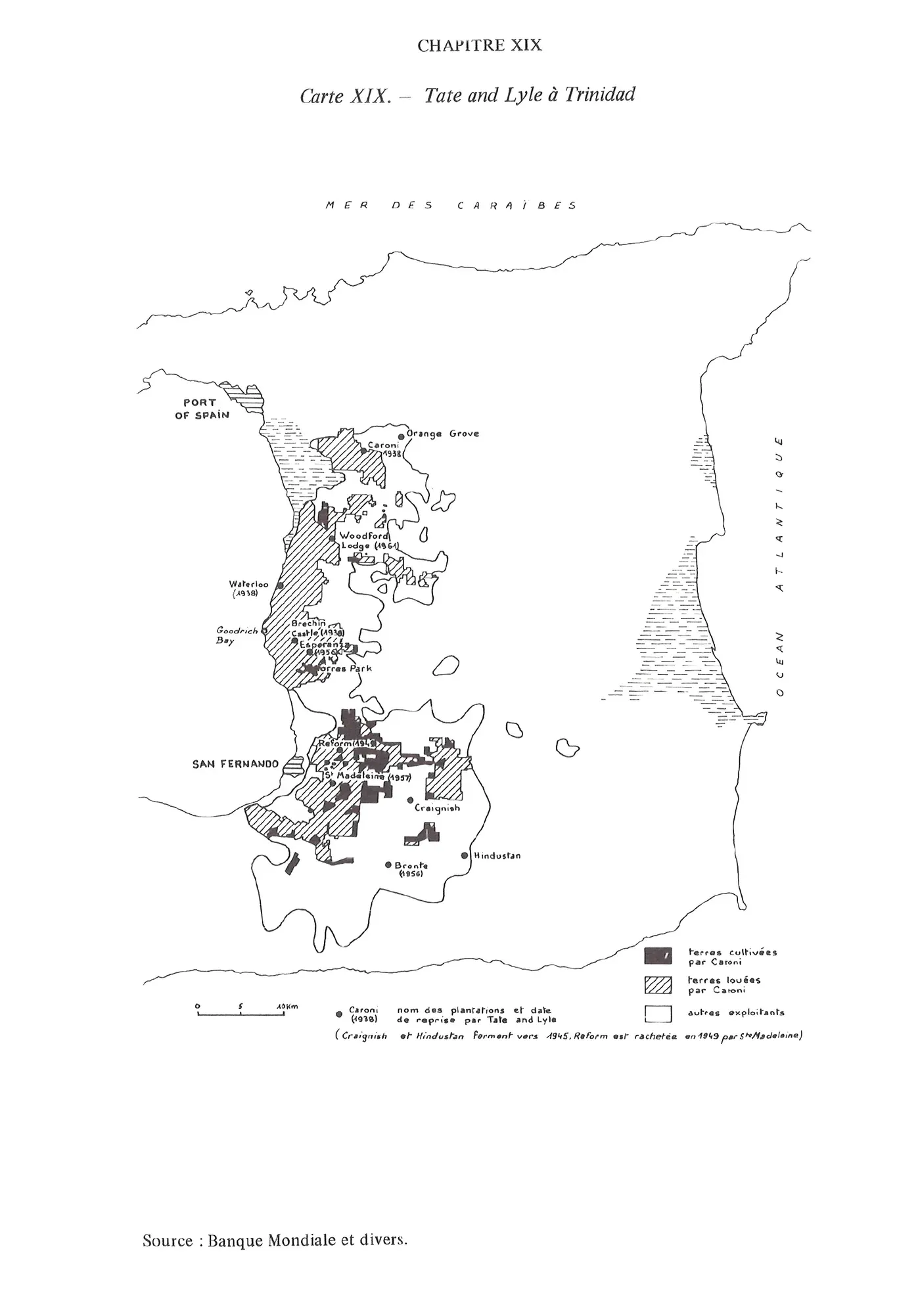 Historical map, 'Tate and Lyle in Trinidad', showing the Caroni plantations
